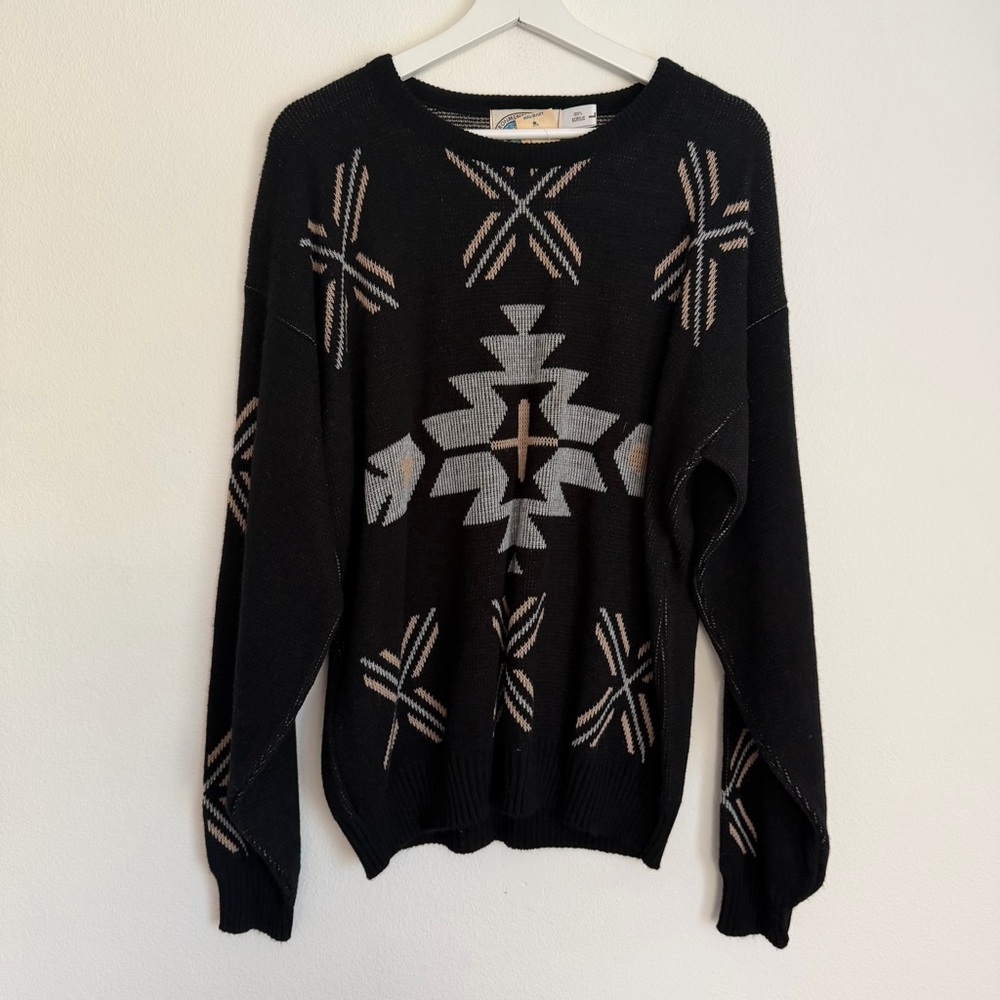 NEW Vtg Environmental Clothing Co Sweater Black Fair Isle Apres Ski Preppy Men L